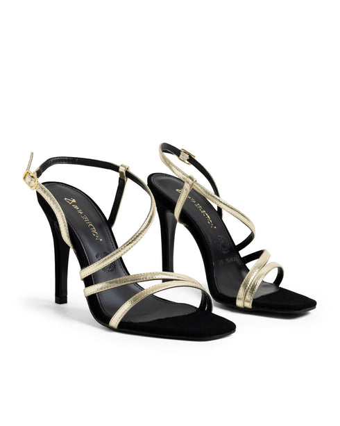 Sandalia Negra Tiras Oro 97068